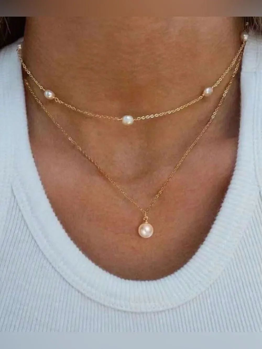 Gold Pearl Layered Necklace A2124